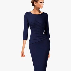 Sophisticated Long Sleeve Navy Dress